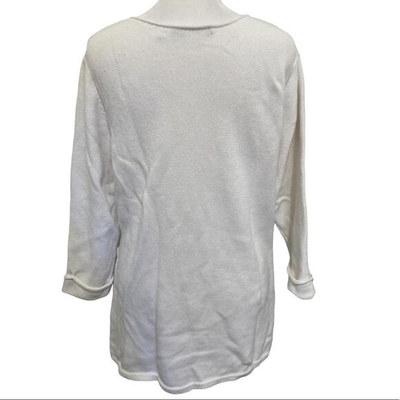 NIC+ZOE Sea Level Tunic Sweater size XXL Winter White Fray Stripes Knit Cotton - Picture 7 of 9